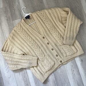 Fisherman Wool Cardigan paul james cable knit mens Cream (large) classic coastal